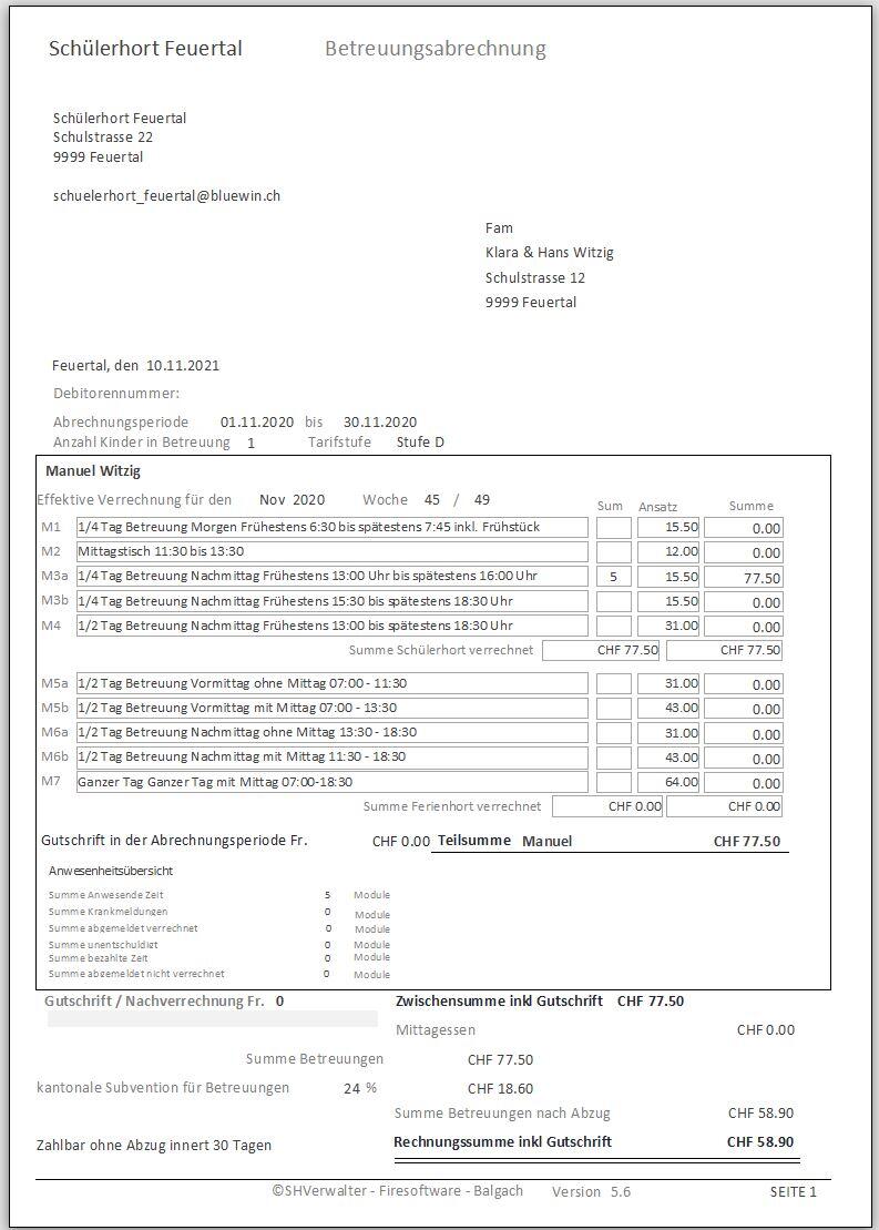 Rechnung für Postversand mit Besuchsstatus